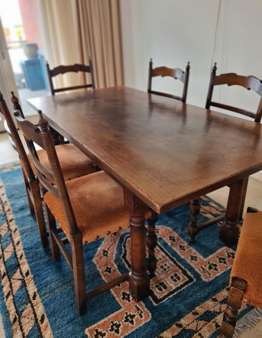 Mesa de comedor de roble macizo con 6 sillas a juego