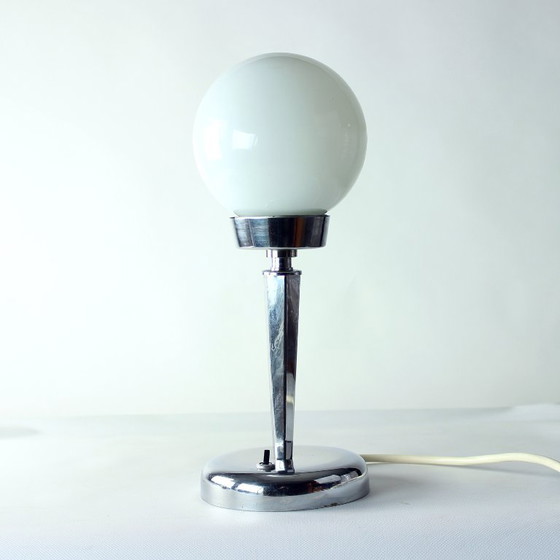 Image 1 of Art Deco Table Lamp In Chrome And Glass, Czechoslovakia 1940s