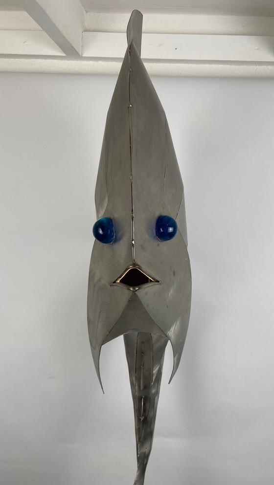 Image 1 of Vis in roestvrij staal van Reinhard Stubenrauch groot 181 cm hoog