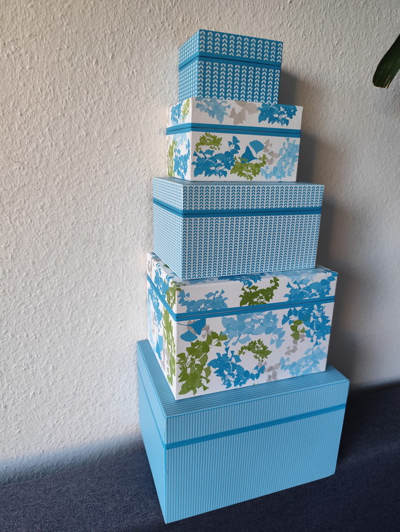 Image 1 of 📦 Elegant storage box set from Semikolon - "Ginkgo turquoise" series - 5 pieces
