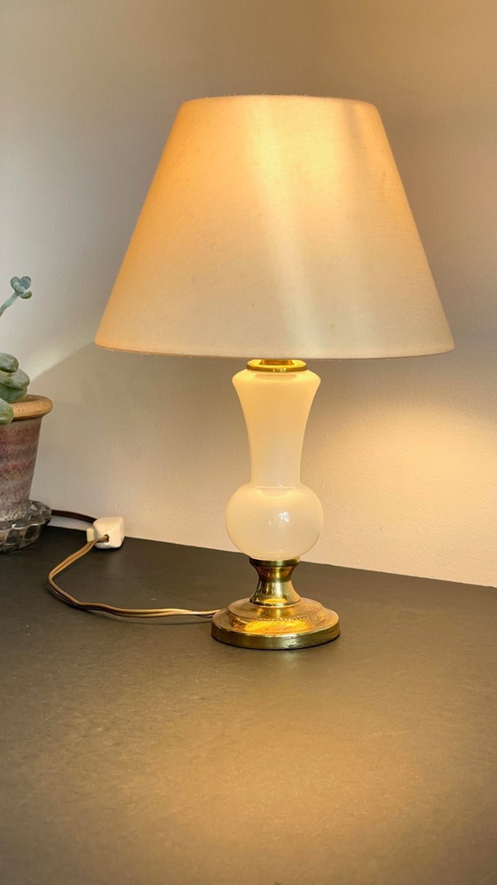 Image 1 of LAMPE Verre OPALIN et Laiton VINTAGE