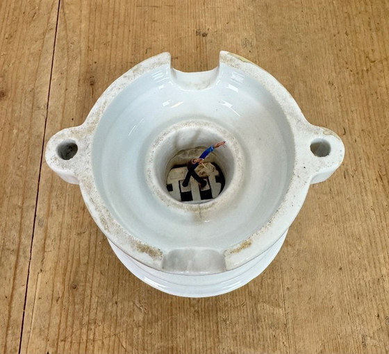 Image 1 of Vintage porseleinen plafondlamp met melkglas, jaren 50