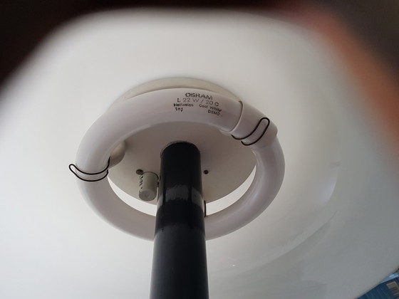 Image 1 of Table/desk lamp from the 1970s, black base / white shade.