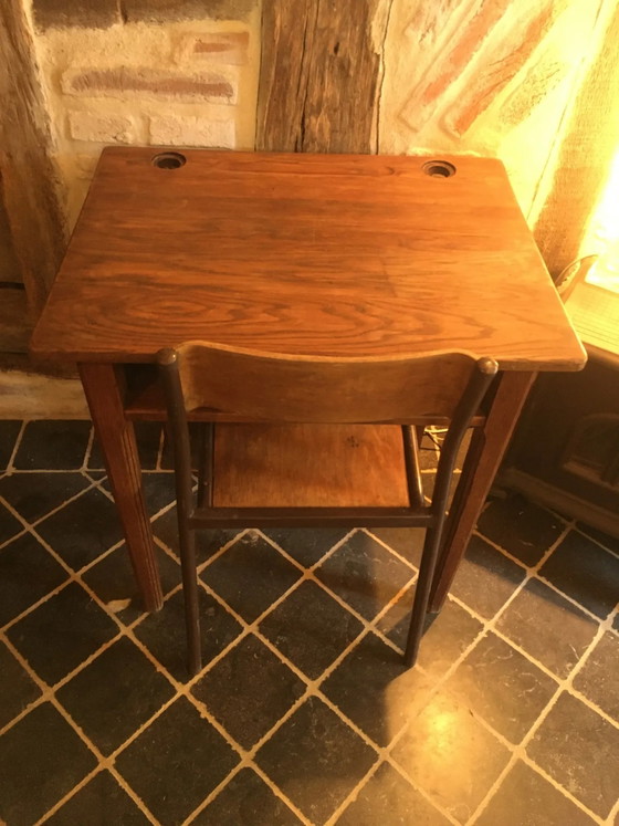 Escritorio de colegial y su silla – Madera, Metal, Vintage (photo 4 of 10)