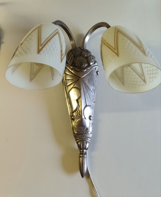 Art Deco Wall lights in bronze and glass - mid-20th century, Silver (photo 4 of 15)
