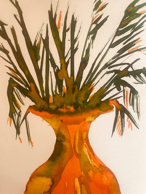 Signed Still Life Painting "Provençal Jar Adorned with Plants" – P. Fenilhac, Paintings & Drawings, Paper (photo 5 of 9)