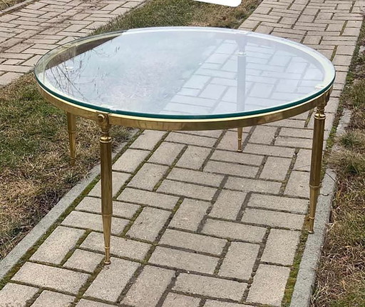 Ronde messing salontafel met glazen blad, jaren 70
