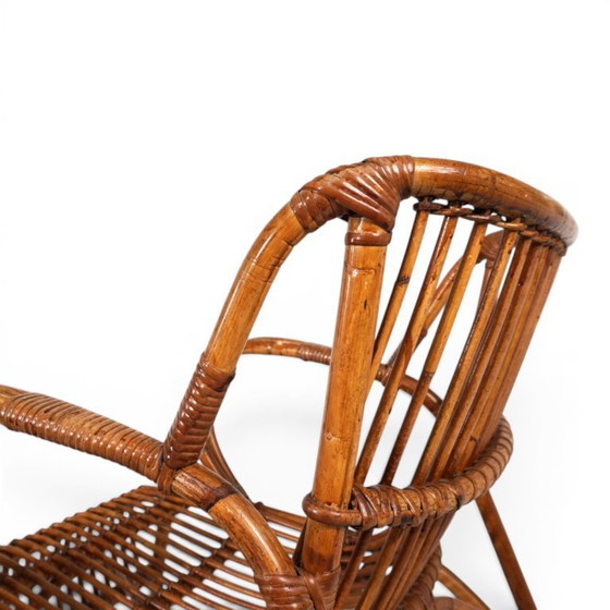 Image 1 of Frans paar vintage loungestoelen van rotan en bamboe, 1960