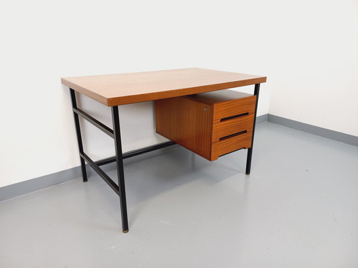 Vintage Modernist Double-Sided Desk in Mahogany and Black Metal from the 60s