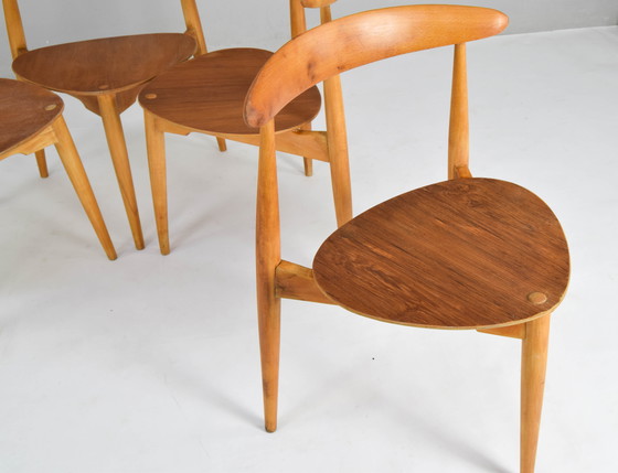 Image 1 of Fh4103 Heart Dining Chairs By Hans Wegner For Fritz Hansen, Denmark, 1950S, Set Of 4