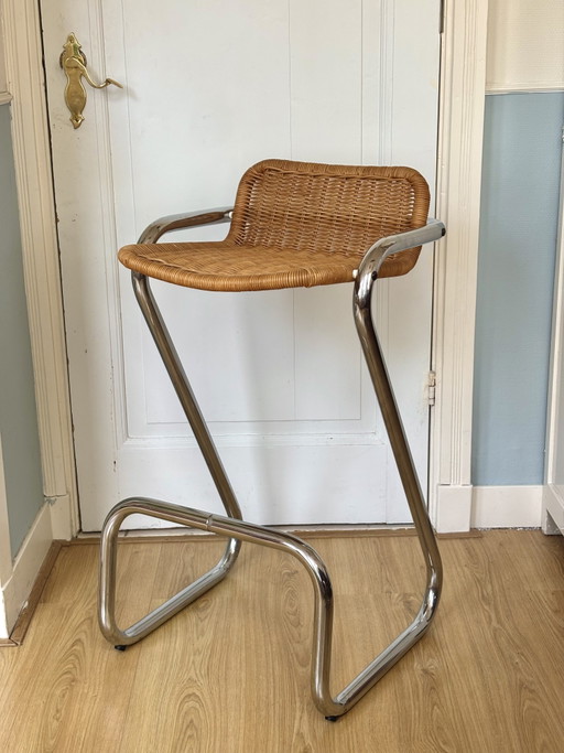 Tabouret de Bar Rohé Noordwolde Vintage 1970 – barkrukken, Metal, Rattan