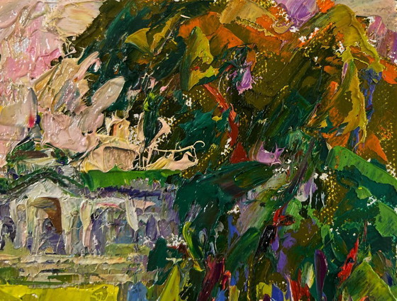 Image 1 of Original Oil Painting Summer Church Landscape Peace of the park