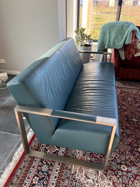 Image 1 of Divano Montel con poltrona - Pelle e tessuto - Colore petrolio