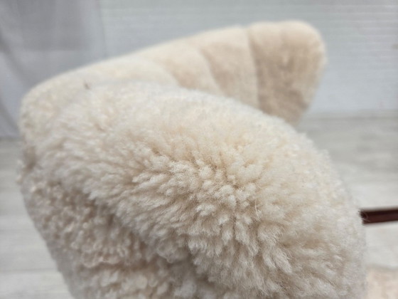 1960s, Danish high-back armchair, genuine sheepskin, reupholstered. – Wood (photo 20 of 22)