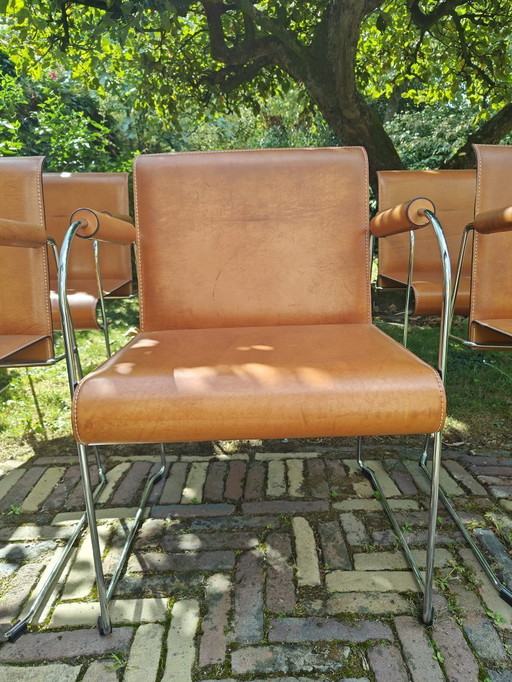 Set di 6 sedie di design originali Arrben Italia - Pelle e cromo