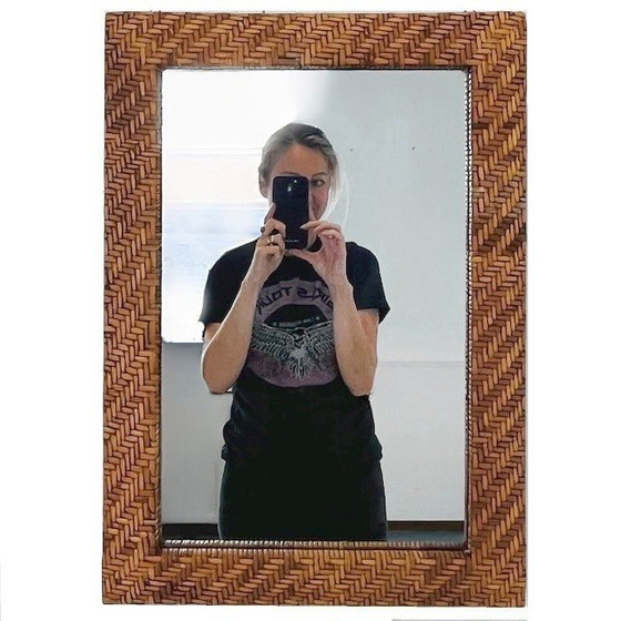 Image 1 of Specchio vintage di metà secolo in rattan e vimini anni '70