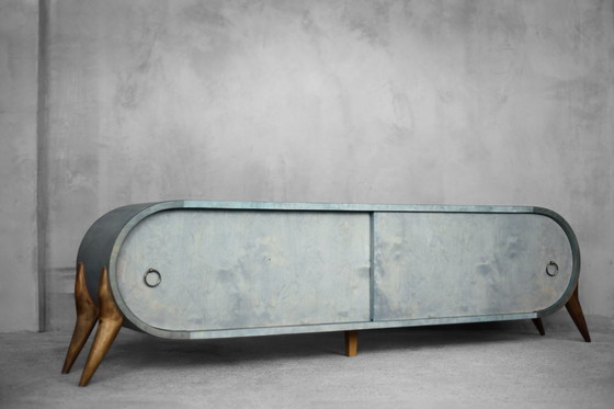 Image 1 of Vintage Mid Century Italiaans Modern Turquoise Streamline Dressoir in Berk, 1960