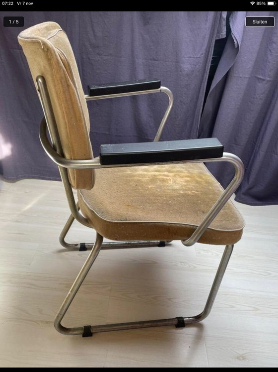 Vintage Gispen 352 Armchair HC Hoffman. – Dining chairs, Textile, Chrome (photo 5 of 5)