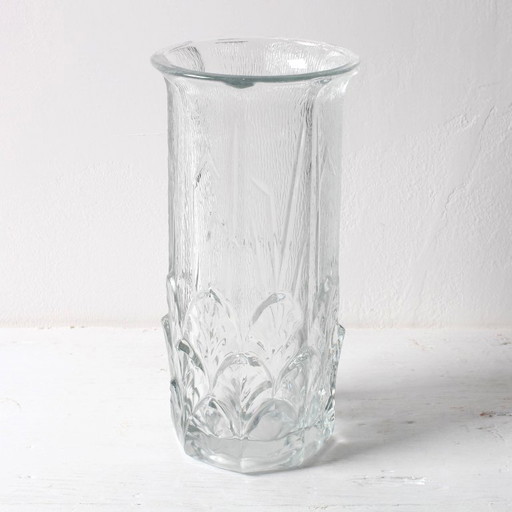 Mid-Century Textured Glass Vase: Fidenza Italian Leaf Pattern, 1970s