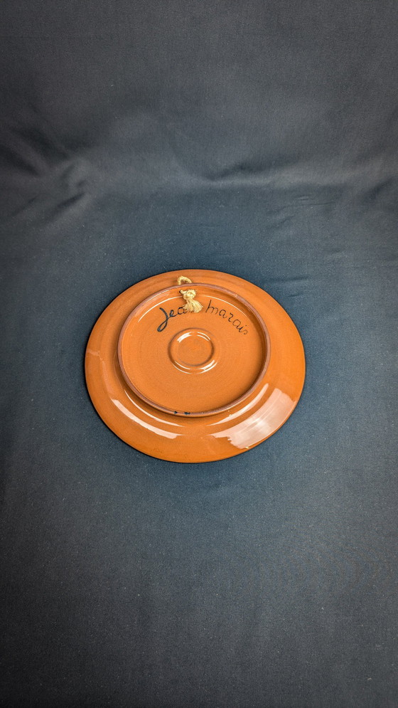 Image 1 of Assiette En Céramique Vernissée Signée Jean Marais Visage & Arbre Vallauris