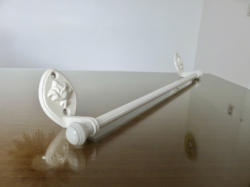 Antique Art Deco White Enameled Cast Iron Towel Holder, France, 1930s
