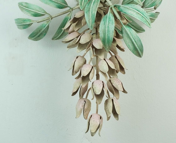 Image 1 of vintage florentine wisteria WALL LAMP metal floral hollywood regency style italy 1970s 80s