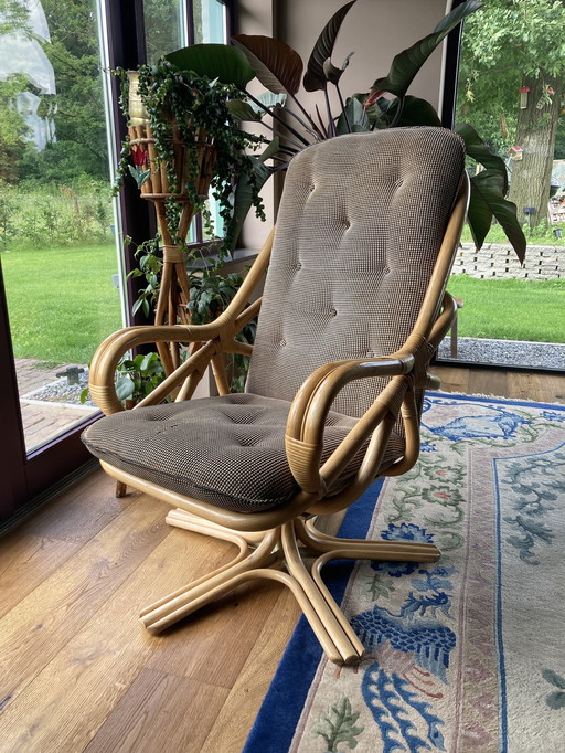 Vintage bohemian bamboo swivel chair