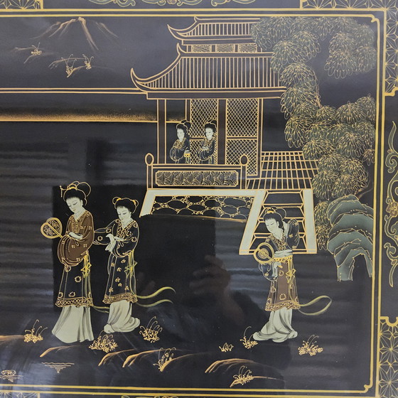 Image 1 of Tavolino da caffè cinese d'epoca / Tavolino da caffè orientale (mobili laccati) Chinoiserie / scena tradizionale