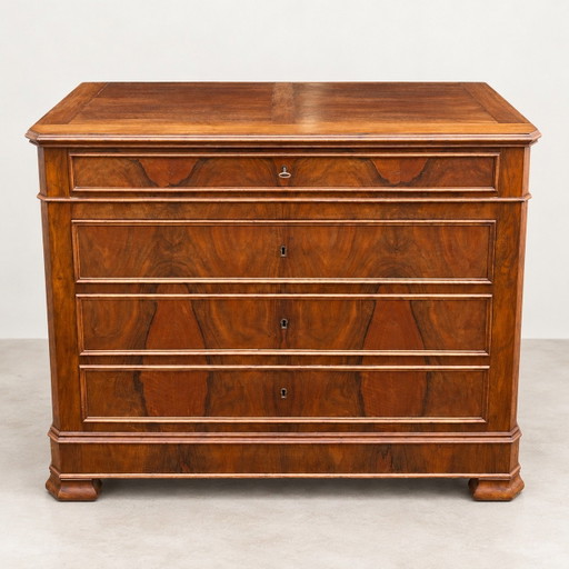 Louis-Philippe style walnut chest of drawers with four drawers