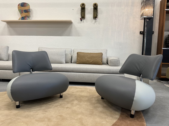 Image 1 of 2 fauteuils Leolux Pallone en cuir gris