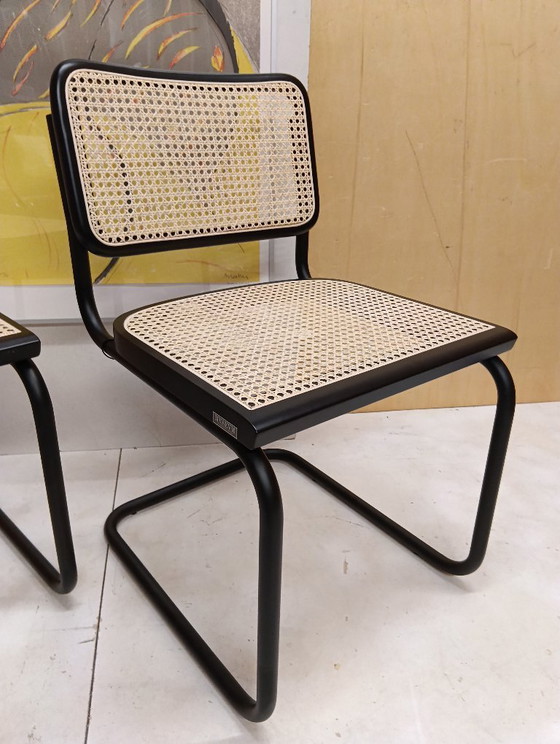 Image 1 of ALIVARMVSEVM 104. SET of 2 CESCA B32 Chairs (NEW) in Black Frame Limited Edition 