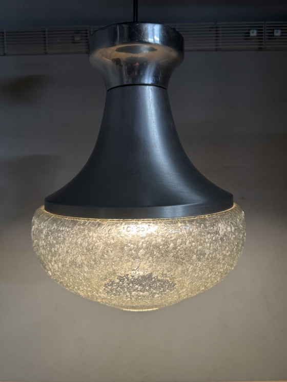 Image 1 of 1970s pendant lamp with aluminum and bubble glass