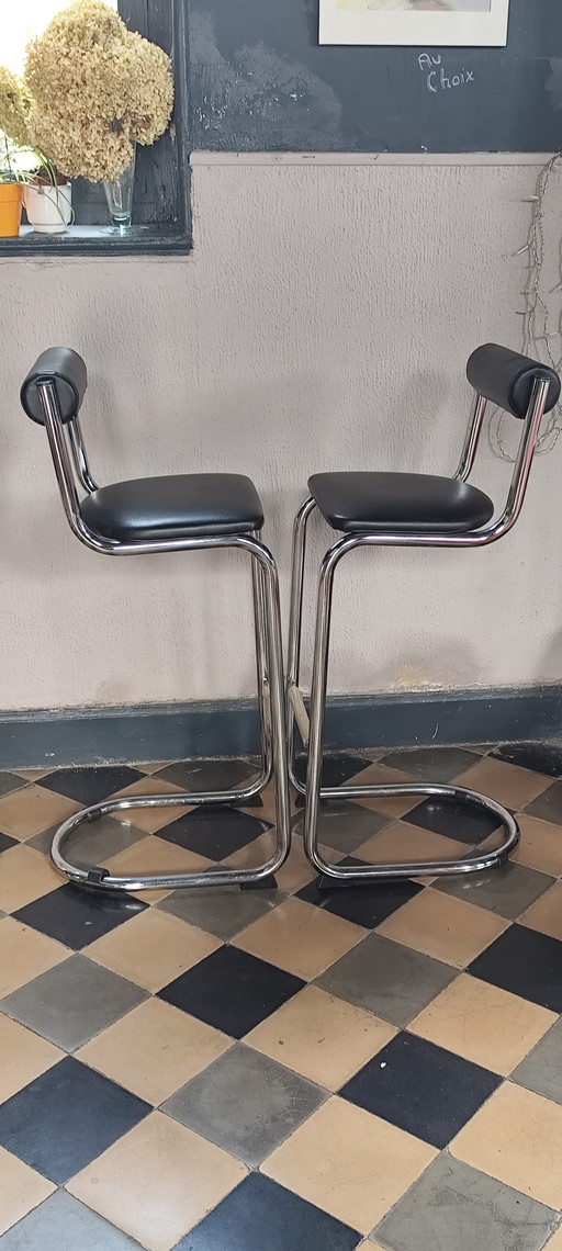 Set of 4 vintage bar stools, 1980