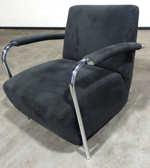 Fauteuil Leolux Scylla | Alcantara noir et chrome | izgst