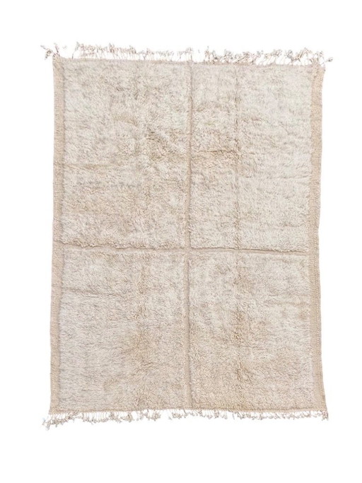 Extra groot Marokkaans Mrirt wollen tapijt 240x350 cm – Wit minimalistisch geometrisch ontwerp