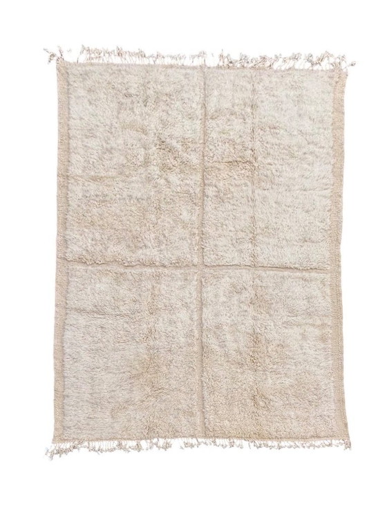 Image 1 of Extra groot Marokkaans Mrirt wollen tapijt 240x350 cm – Wit minimalistisch geometrisch ontwerp