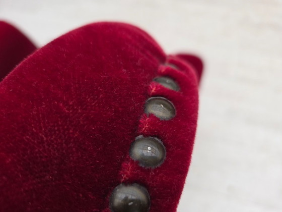 Image 1 of 1960s, Danish highback wingback armchair, cherry-red furniture velour.