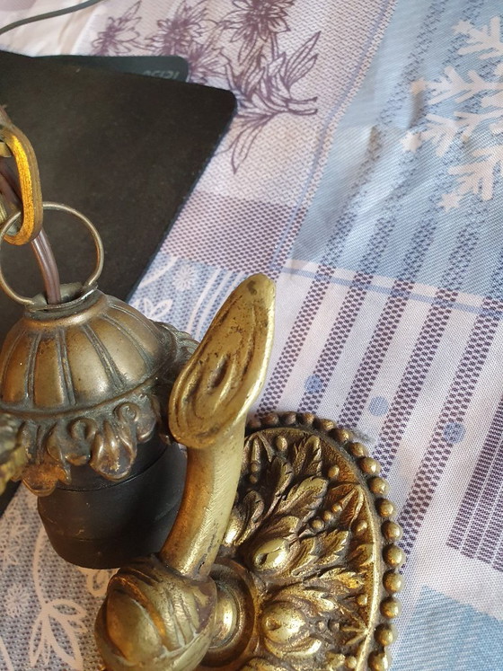 Paar antieke wandlampen met cherubijnen - messing/brons – Bronze, Metal (photo 6 of 9)