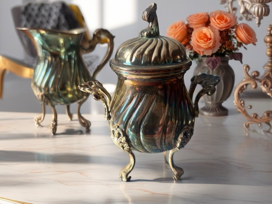 Image 1 of Service à café vénitien en argent 800 de style néoclassique