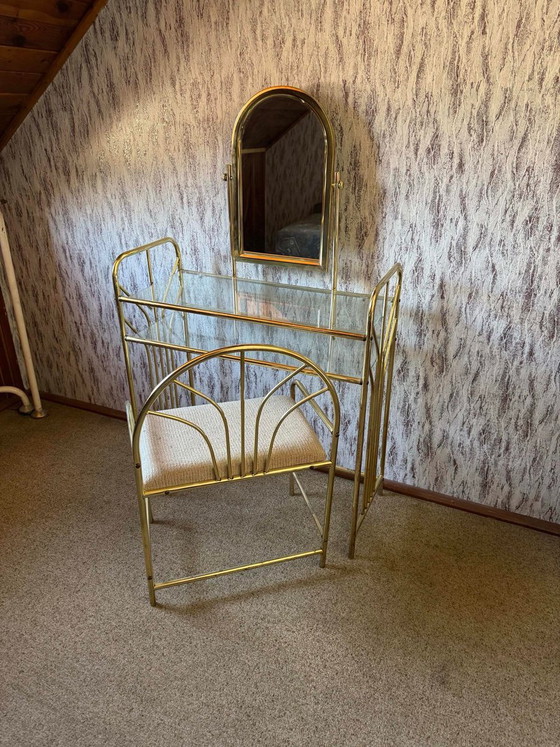 Vintage Dressing Table and Stool in Brass, 1950s, Set of 2 (photo 4 of 5)