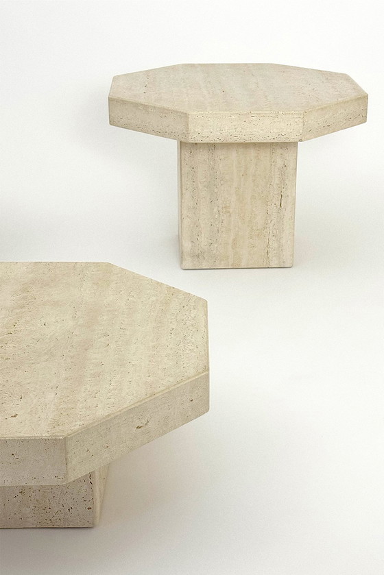 Image 1 of Octagonal Travertine Tables Set