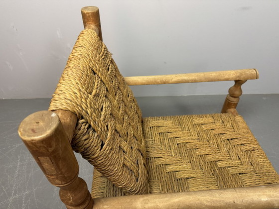 Image 1 of Charlotte Perriand Style Beech Wood Easy Chair with Sisal Rope Wickerwork, 1960s.