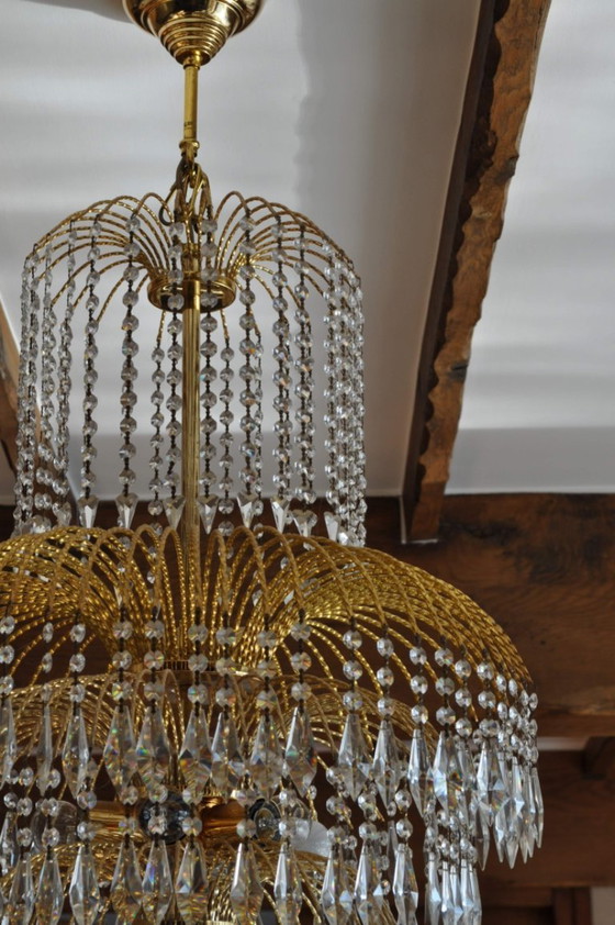 Image 1 of Lámpara de araña bañada en oro fino de 24 quilates y cristal (Año 1990)