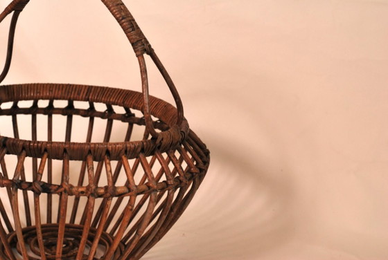 Image 1 of Vintage French mid-century sewing baskets - bamboo and wicker baskets - from the 1960s