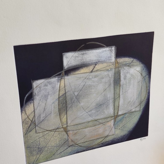 Vintage Zilverkleurige Ets - handgeschilderd - Geometrisch - A.Dombrowsky - 1987, Giclée Prints, Anders (foto 6 van 10)