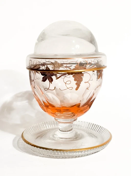 Servidor de caviar de cristal con decoraciones doradas, firmado por De Wan, década de 1960. – tafelaccessoires, Crystal