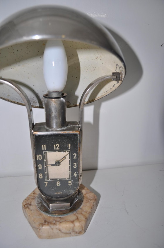 Hungarian Clock Table Lamp from Mofem, 1930s – Marble, Art Deco (photo 2 of 5)