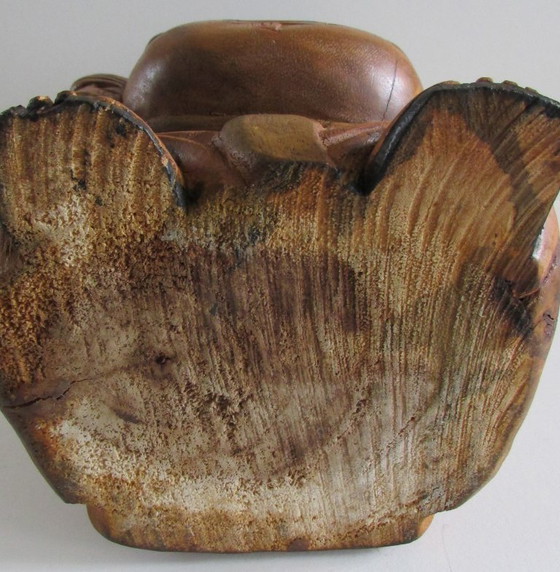 Image 1 of Hand-carved wooden statue of the Laughing Buddha