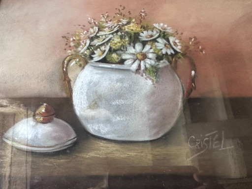 Painting of a Bouquet of Flowers in a Gold Wooden Frame – wanddecoratie, Glass (photo 2 of 5)