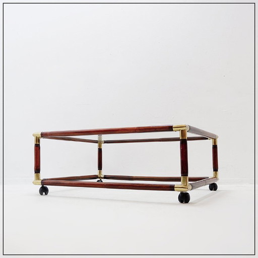 Coffee table in bamboo and brass, glass top, 1960s